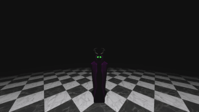 Demon in the middle of a checkerboard floor.